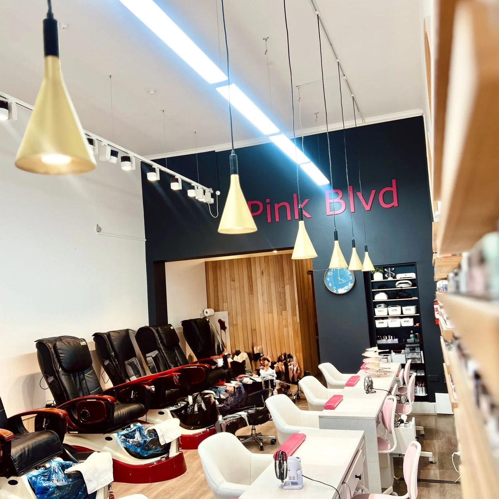 Manicure and pedicure stations inside Pink Boulevard in Malvern